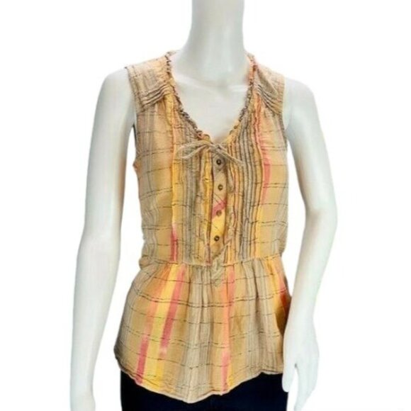 Anthropologie | Holding Horses Pleated Faye Tank Blouse Peplum Orange Size 4 - Picture 2 of 10